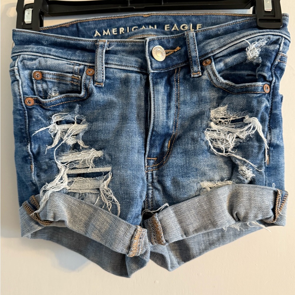 American Eagle Outfitters Blue Jean Shorts Distressed Mid-Rise
